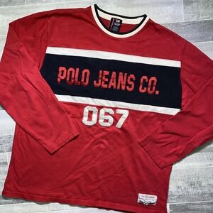 Y2K Polo Jeans Co Shirt RL 67 Men Large Rugby Colorblock Stripe Spellout 90s Rap